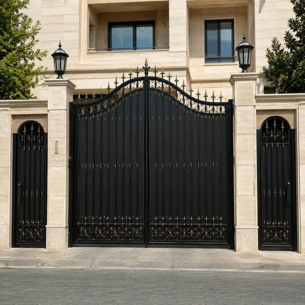 مقایسه درب پارکینگ مشکی طلایی مدرن در برابر کلاسیک