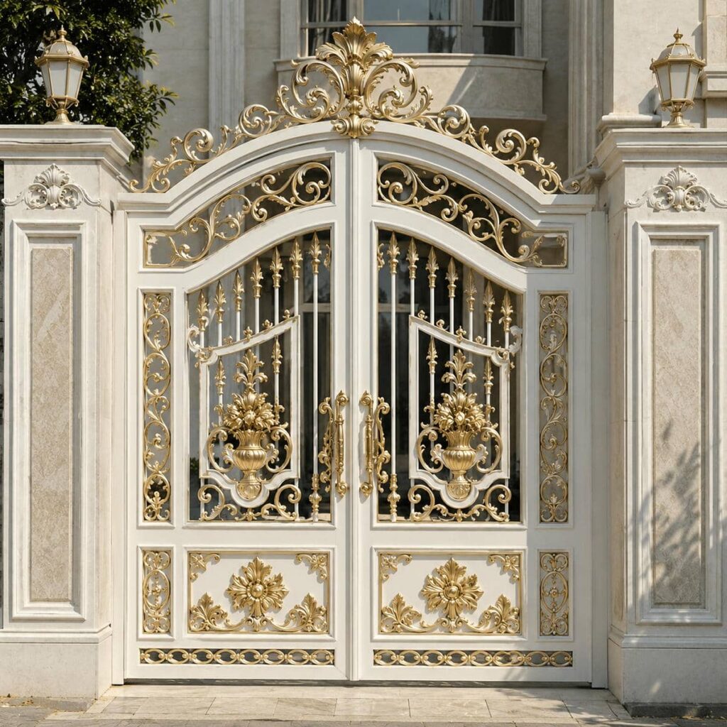 اجرای درب حیاط سفید طلایی مدرن در برابر کلاسیک