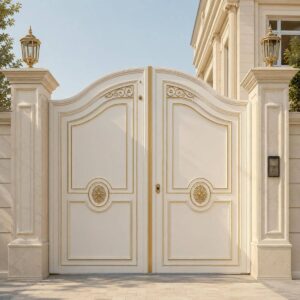 7 طرح درب ویلایی سفید طلایی نمای کلاسیک