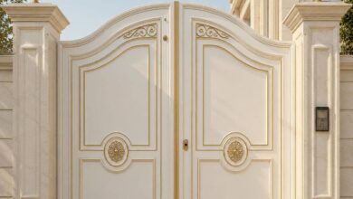 7 طرح درب ویلایی سفید طلایی نمای کلاسیک