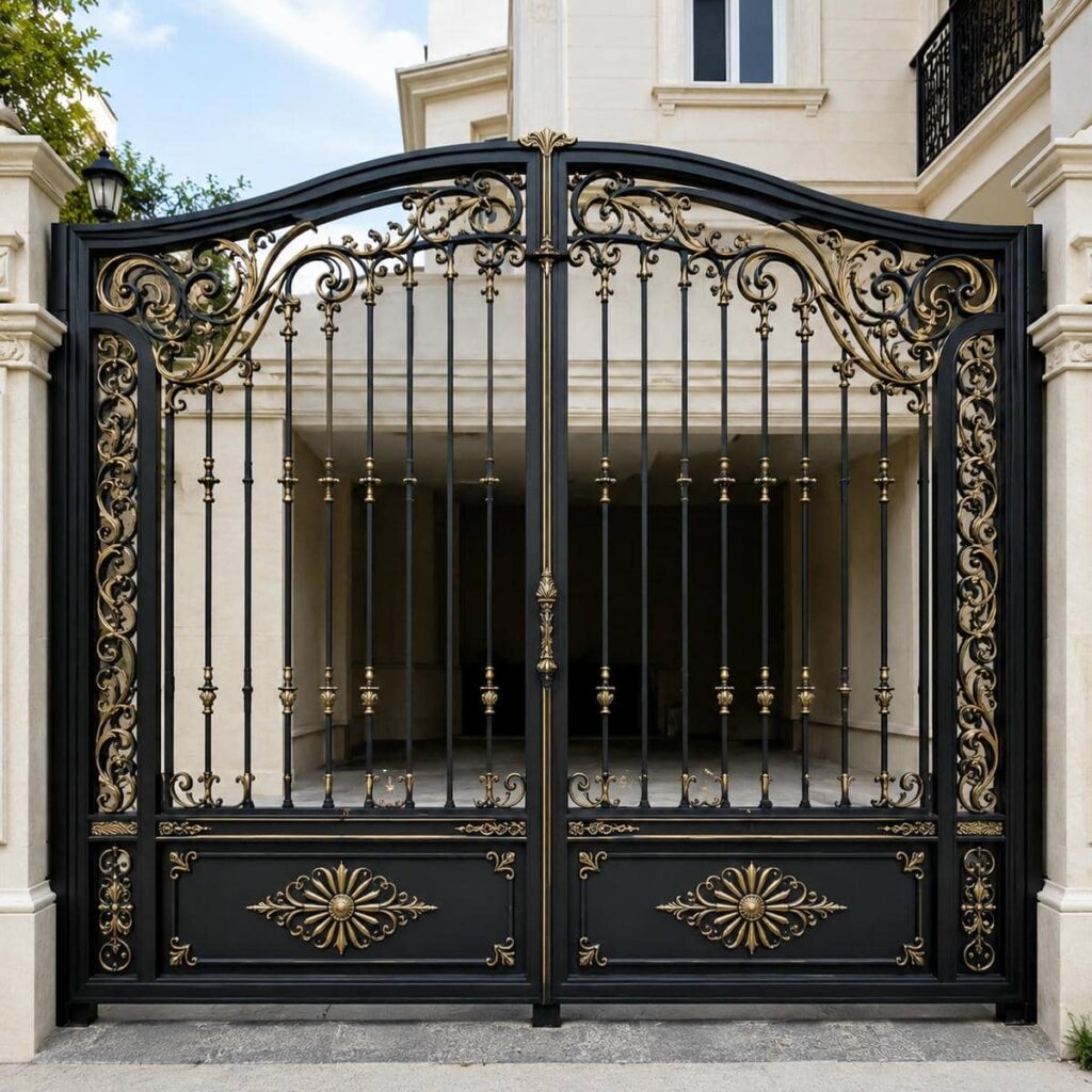 سفارش درب ساختمان فرفورژه گل دار مدل پیچکی