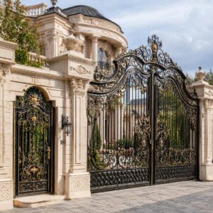 8 مدل درب ساختمان فرفورژه گل دار